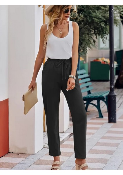 Ela Mod Kadın Beli Lastikli Keten Pantolon fırsatları