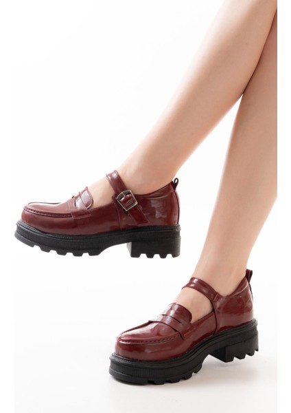 745-771 Bordo Rugan Kadın Günlük Yüksek Tabanlı Loafer Ayakkabı modelleri