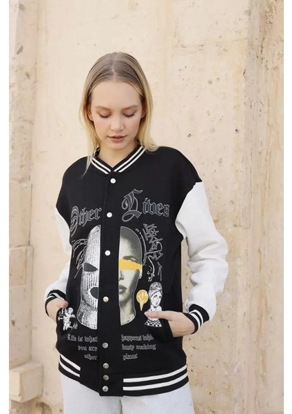 Ela Mod Oversize Kolej Ceket - Siyah