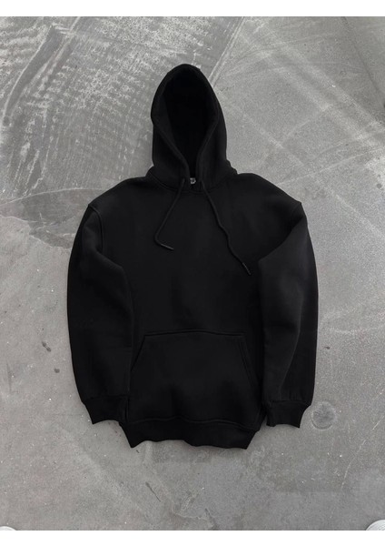 Kapşonlu Üç Iplik Penye Basic Sweatshirt - Siyah fiyatları