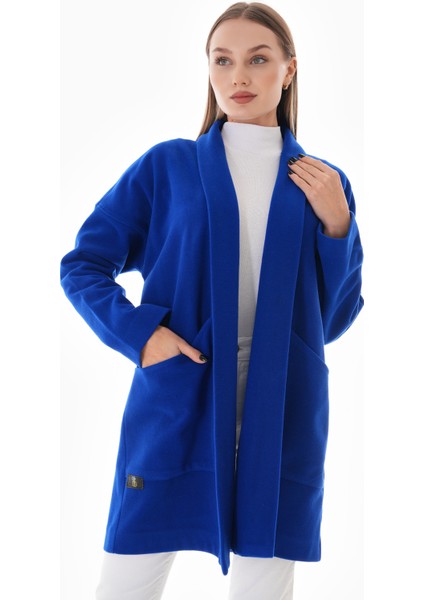 Gigitex Saks Mavi Kaşe Kaban Cepli Standart Oversize 36-44 Boy 90 cm