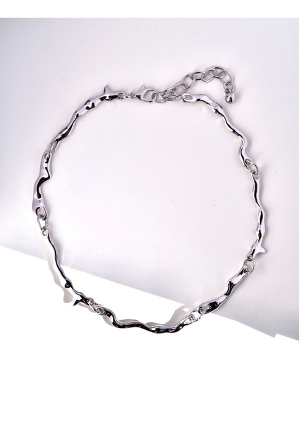 Soyut Figür Rodyum Choker Kolye