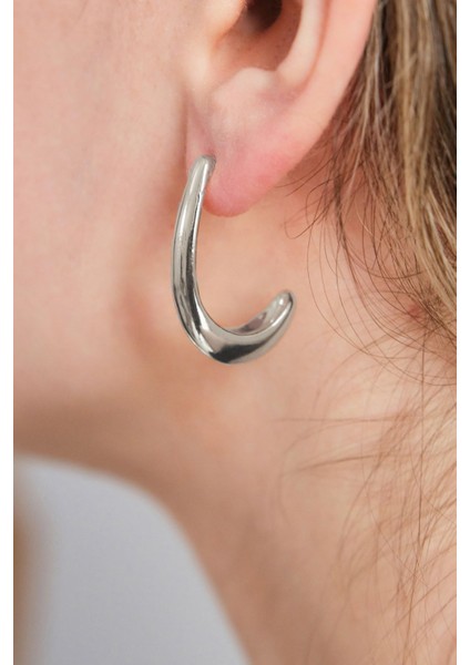 Silver Parlak Ay Küpe