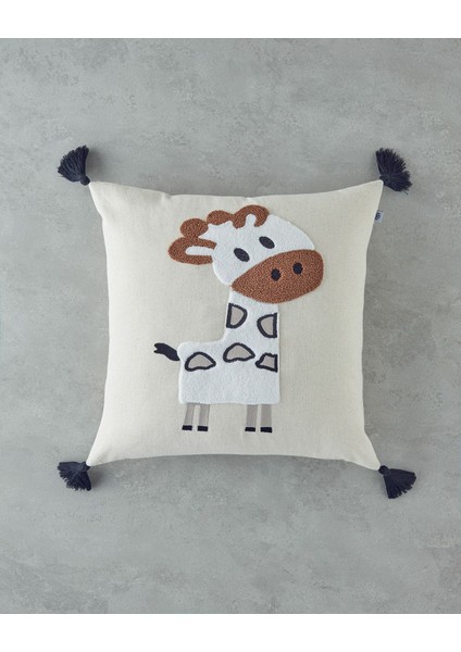 Sevimli inek temalı rahat ve şık dekoratif kırlent 45x45 cm, bordo ve ekru renkli
