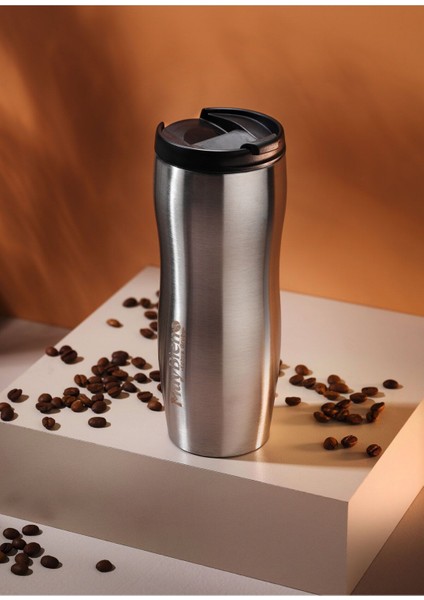 Gri 400 ml paslanmaz çelik termos, dayanıklı ve şık içecek kabı