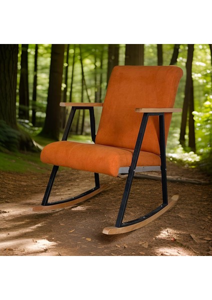 Sallanır Ahşap Detaylı Tv Koltuğu | Sallanan Sandalye & Dinlenme Koltuğu | Sallanan Sandalye | Modern Tasarım | Turuncu