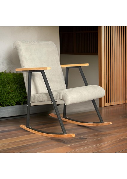 Sallanır Ahşap Detaylı Tv Koltuğu | Sallanan Sandalye & Dinlenme Koltuğu | Sallanan Sandalye | Modern Tasarım | Gri