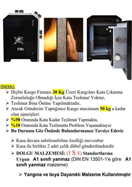 Ev ve Ofis Tipi Çelik Para Kasası Güvenli Para Kasası-40cm-45kg fırsatları