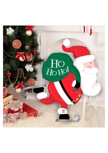 Yılbaşı Folyo Balon -Buz Pateni Noel Baba-