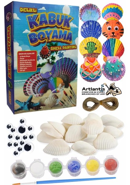 Kabuk Boyama Seti 1 Paket Deniz Kabuğu Midye Boyama Shell Painting Sanatsal Hobi Boyama Seti Akrilik Boya Fırça