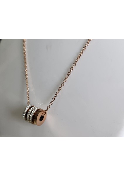 Çelik Kolye Zirkon Taşlı Silindir Kolye Rose