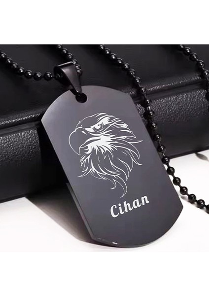 Kişiye Özel Isimli Paslanmaz Künye Çelik Kolye Künye Kartal Takım Baskılı