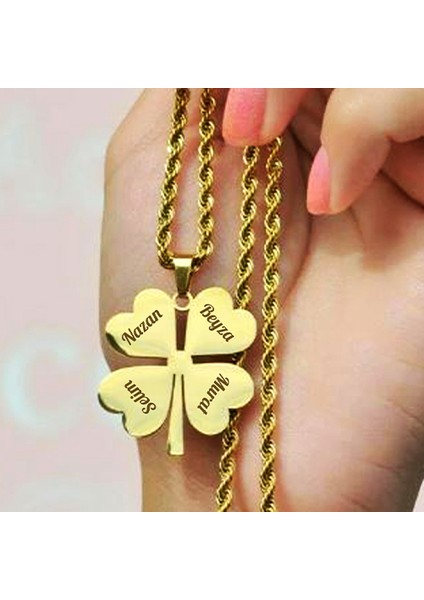 Kişiye Özel Isimli Paslanmaz Çelik Kolye 4 Yapraklı Yonca Kolye modelleri