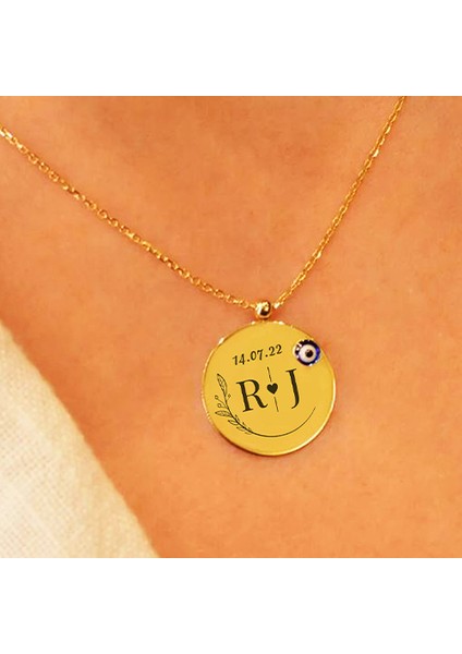 Kişiye Özel Isimli Yuvarlak Paslanmaz Çelik Kolye Yuvarlak Kolye Nazar Boncuklu