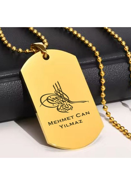 Kişiye Özel Isimli Paslanmaz Künye Çelik Kolye Künye Kolye Osmanlı Tuğrası