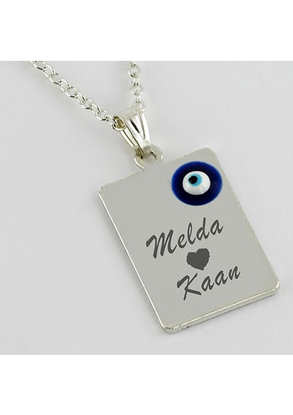 Kişiye Özel Isimli Dikdörtgen Paslanmaz Çelik Kolye Dikdörtgen Kolye Nazar Boncuklu