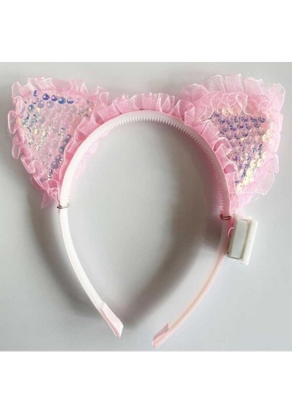 Pembe Pullu LED Işıklı Kedi Kulak Taç fiyatları
