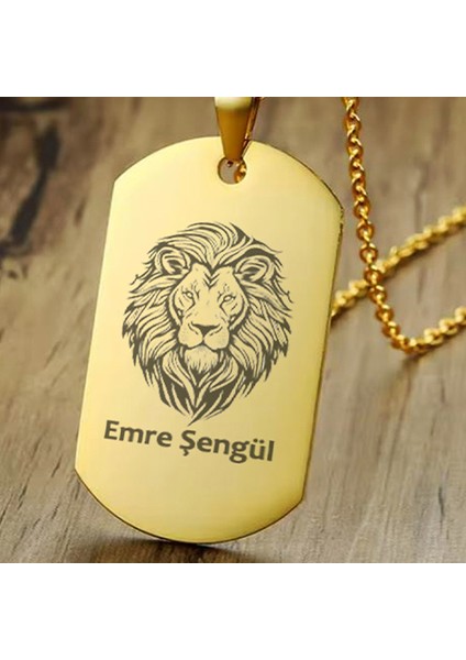 Kişiye Özel Isimli Paslanmaz Künye Çelik Kolye Künye Aslan Takım Baskılı