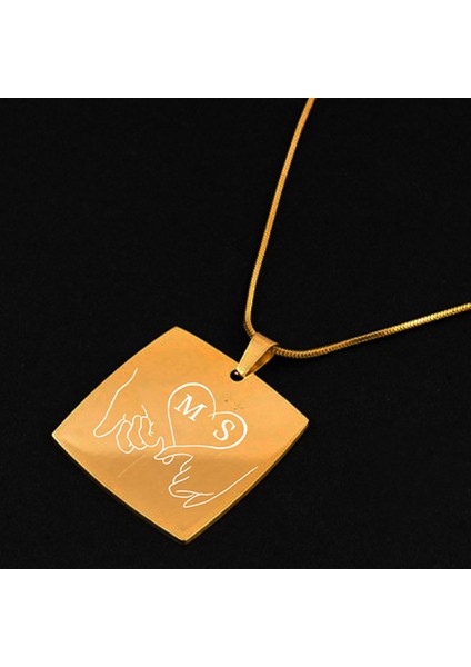 Kişiye Özel Isimli Kararmaz Çelik Kolye Kare Kolye El Eş Kalp Sevgili Harf Baskılı