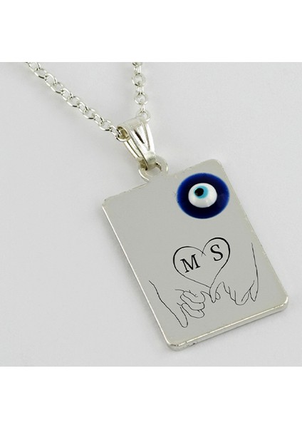 Kişiye Özel Isimli Dikdörtgen Paslanmaz Çelik Kolye Dikdörtgen Kolye Nazar Boncuklu