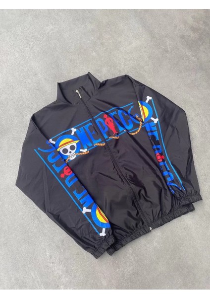 Unisex Fermuarlı Dijital Baskılı Rüzgarlik - Siyah