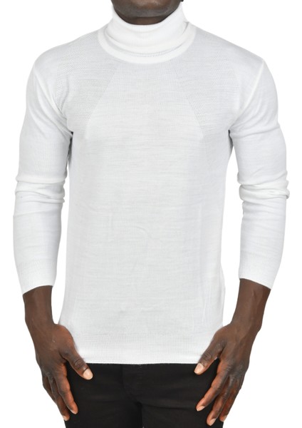 Tam Balıkçı Yaka Yanları Desenli Slim Fit Boğazlı Triko Kazak 2505495 fırsatları