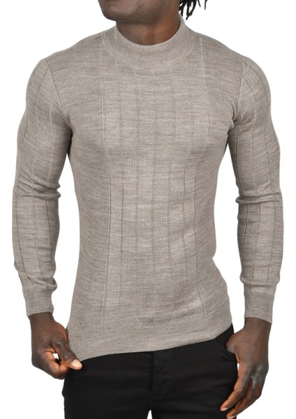 Yarım Balıkçı Yaka Çizgili Tüylenmeyen Slim Fit Triko Kazak 2505491 fırsatları