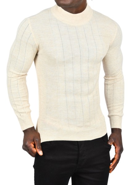 Yarım Balıkçı Yaka Çizgili Tüylenmeyen Slim Fit Triko Kazak 2505491 fırsatları