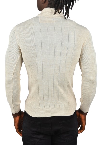 Yarım Balıkçı Yaka Çizgili Tüylenmeyen Slim Fit Triko Kazak 2505491 indirimleri