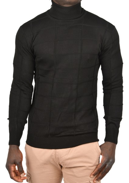 Kare Desenli Balıkçı Yaka Slim Fit Boğazlı Triko Kazak 2505493