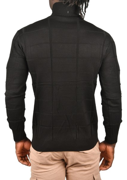 Kare Desenli Balıkçı Yaka Slim Fit Boğazlı Triko Kazak 2505493