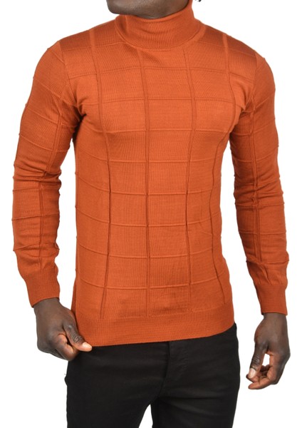 Kare Desenli Balıkçı Yaka Slim Fit Boğazlı Triko Kazak 2505493 fırsatları