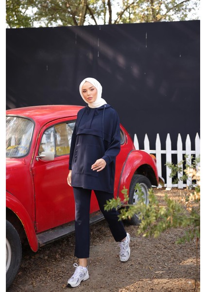 Kapşonlu Kanguru Cepli Sweat-Pantolon Ikili Eşofman Spor Takımı - 71214.006 - Indigo