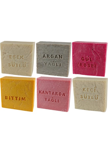 Eşek Sütlü , Keçi Sütlü , Argan , Bıttım , Gül ve Kantaron Yağlı Doğal Sabun Seti 6 Adet
