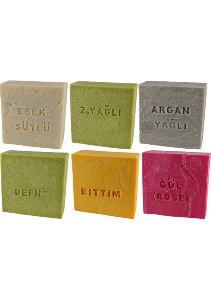 Eşek Sütlü , Argan , Defne , Bıttım , Gül ve Zeytin Yağlı Doğal Sabun Seti 6 Adet