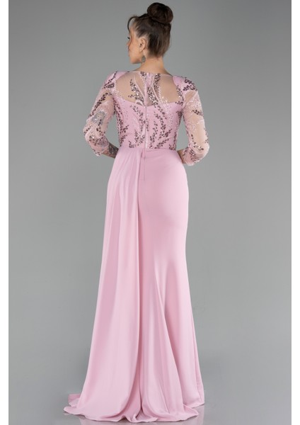 Işlemeli Kapri Kol Uzun Şifon Abiye Elbise ABU4293 fiyatları