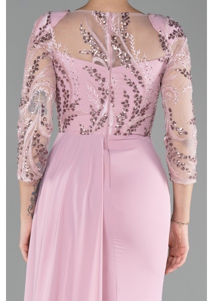 Işlemeli Kapri Kol Uzun Şifon Abiye Elbise ABU4293 fırsatları