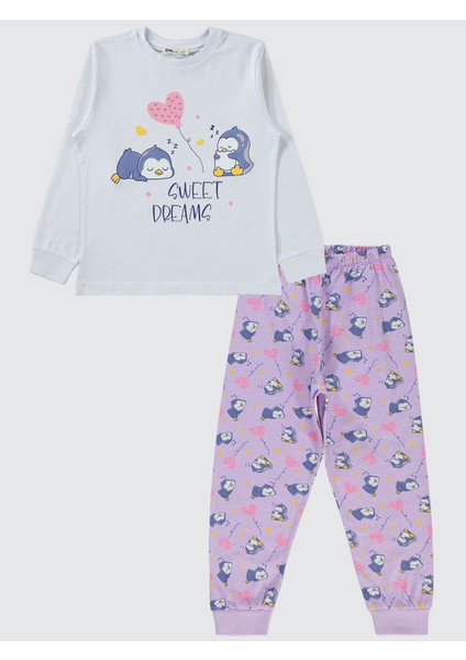 Kız Çocuk Pijama Takımı 6-9 Yaş Beyaz