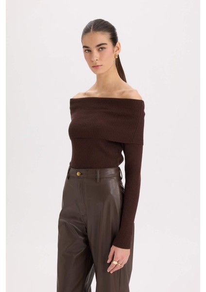 Fitted Omuzu Açık Fitilli Kaşkorse Bluz E0245AX24WN