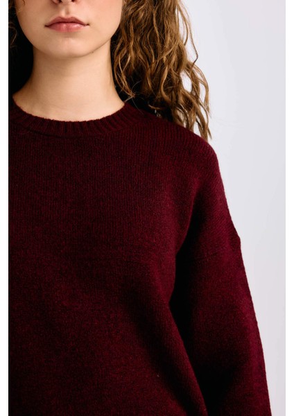 Oversize Geniş Kalıp Bisiklet Yaka Basic Düz Triko Kazak D9518AX24WN