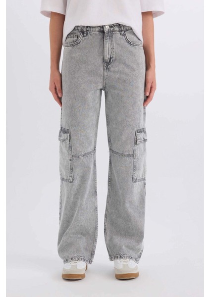 90's Wide Leg Yüksek Bel Düz Paça Uzun Jean Yıkamalı Pantolon C7324AX24WN