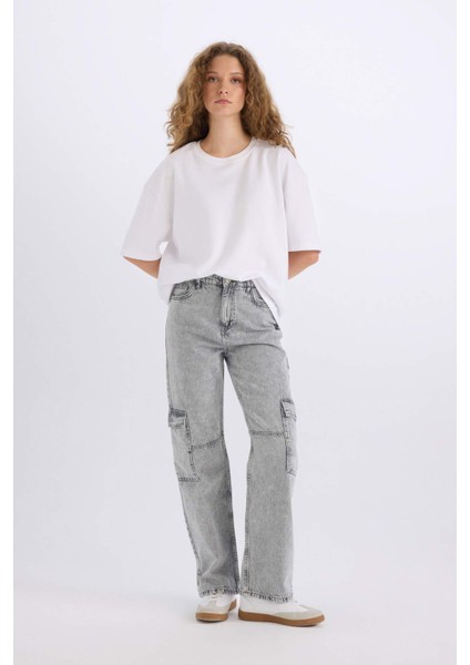 90's Wide Leg Yüksek Bel Düz Paça Uzun Jean Yıkamalı Pantolon C7324AX24WN