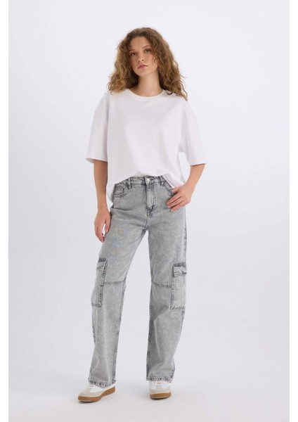 90's Wide Leg Yüksek Bel Düz Paça Uzun Jean Yıkamalı Pantolon C7324AX24WN