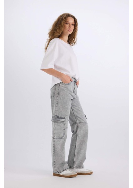 90's Wide Leg Yüksek Bel Düz Paça Uzun Jean Yıkamalı Pantolon C7324AX24WN