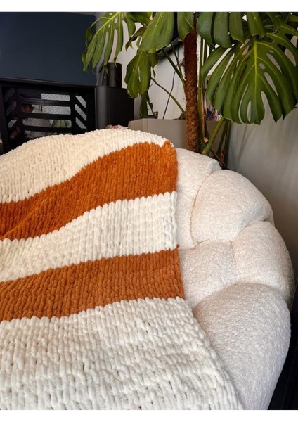 El örgüsü sıcak battaniye, 100x170 cm, beyaz ve tarçın, yün, düz tasarım fiyatları