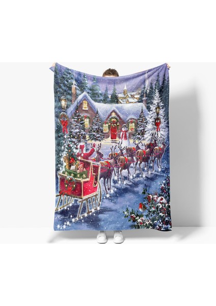 Kırmızı Noel ve Yılbaşı Temalı Polar Battaniye, Rahat ve Solmaya Dayanıklı