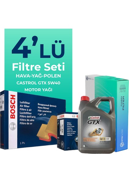 Fiat EGEA 1.4 Benzin Filtre Bakım Seti Castrol Motor Yağlı (2015-2024) 4 Lü