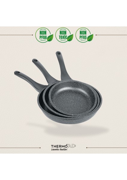 ThermoAD Tava seti 3 Parça - 20cm-24cm-28cm Gri