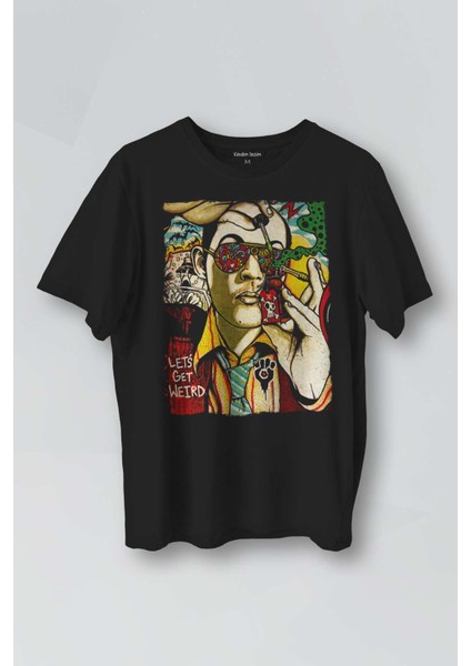 Siyah Tişört Let's Get Weird Renkli Tasarım Baskılı Unisex T-Shirt