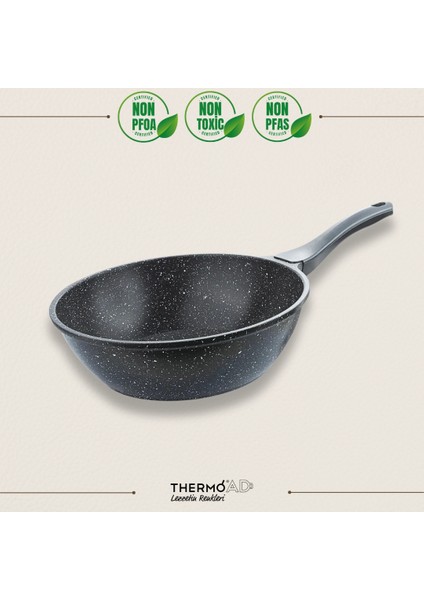 ThermoAD | Wok Tava | Granit Kaplama | 28 cm | Gri